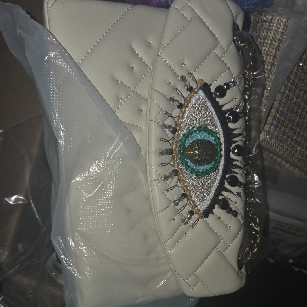 Kurt Geiger Cream Quilted Clutch with Eye Embellishment